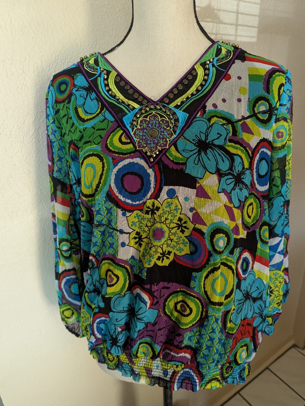 Multiples brand Bright Multicolor Floral-Print Women’s Top